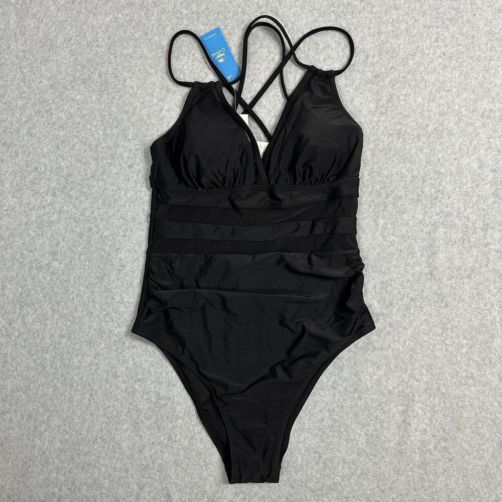 CUPSHE One Piece Swimsuit Womens Medium Black Mesh Inset Strappy Back Monokini